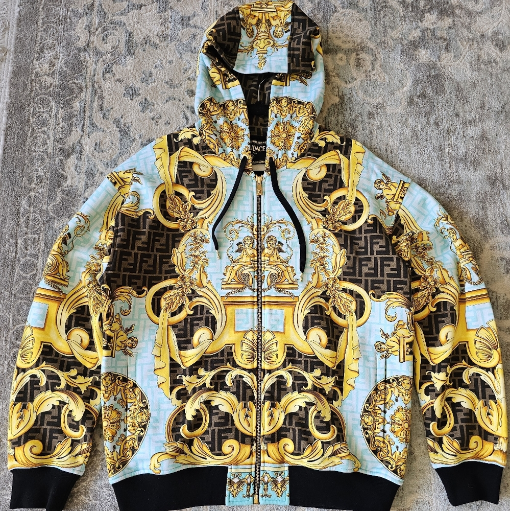 Fendace(Fendi/Versace collab) Monogrammed Full-zip Hoodie Sweatshirt Size M